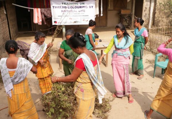 Women members during a training programme on natural dyeing